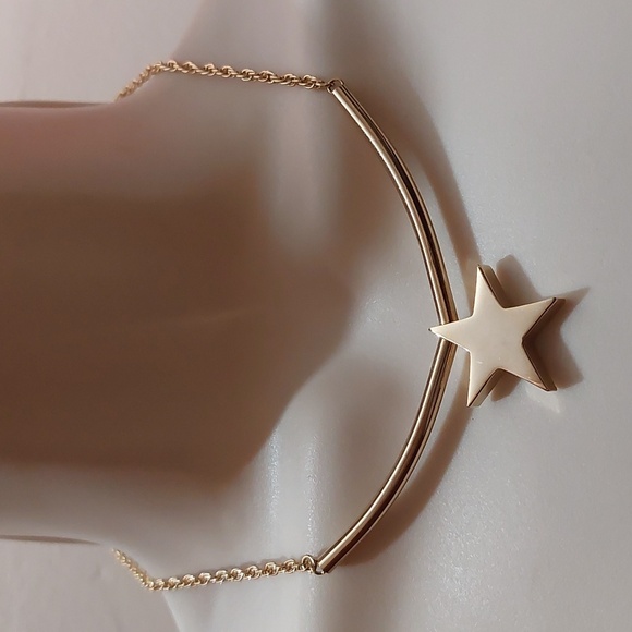 Vintage Jewelry - Celestial Galactic Star Pendant High Gloss Gold Tone Choker Necklace